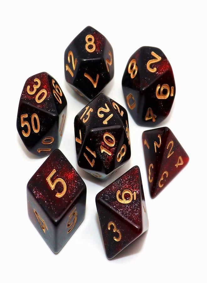 CREEBUY DND Dice Set 7Pcs Red Mix Black Nebula Dice for Dungeon and Dragons D&D RPG Role Playing Games Polyhedral Dice - Image 1
